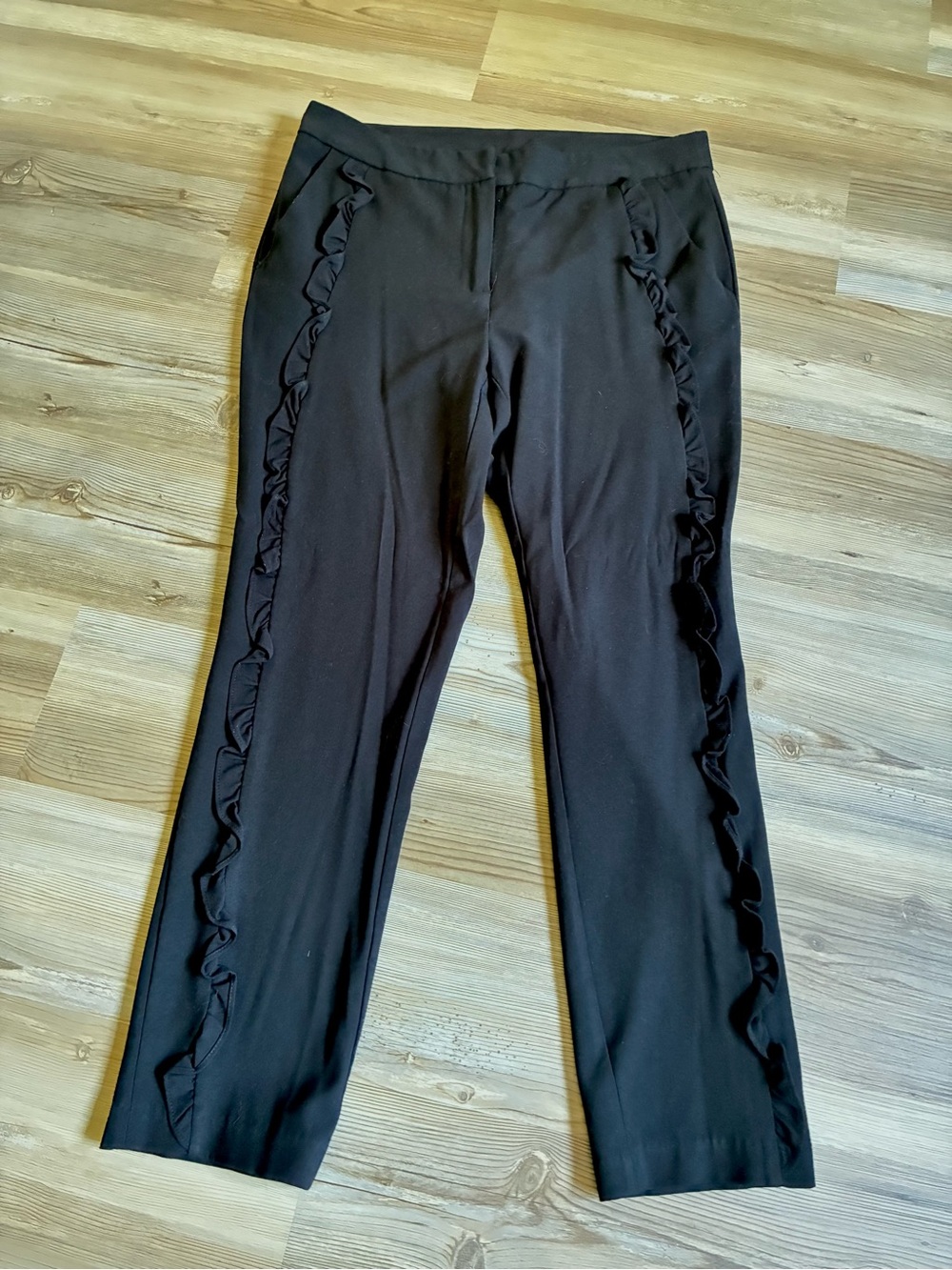 Cynthia Rowley Ruffle accent dress pants Black Womens 8 Career Stretchy Staple - Picture 3 of 11